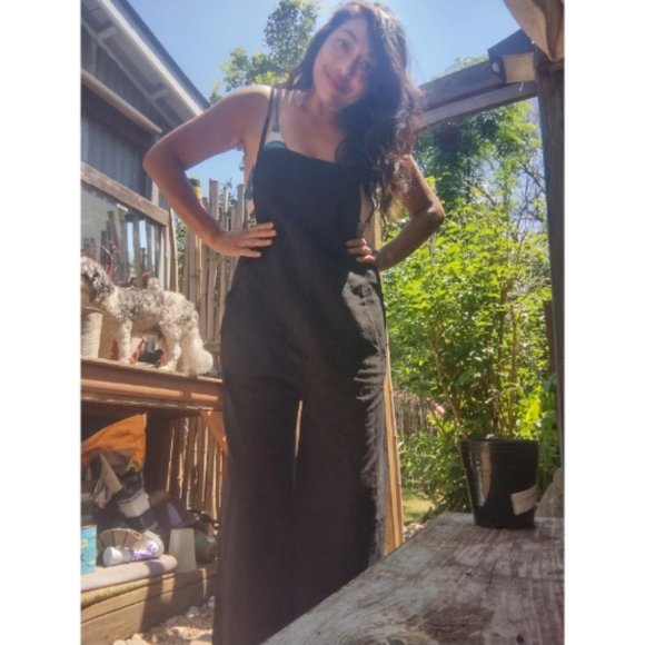 Women Black Casual Loose Long Bib Pants Wide Leg Jumpsuits - Picture 14 of 15